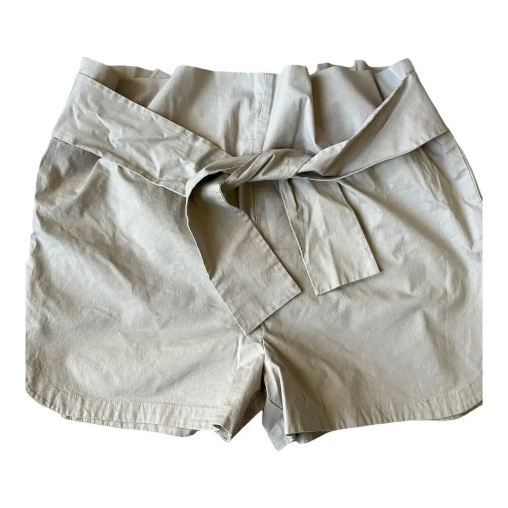 NWT Kate Spade Saturday Paper Bag Belted Shorts high rise mushroom size Medium